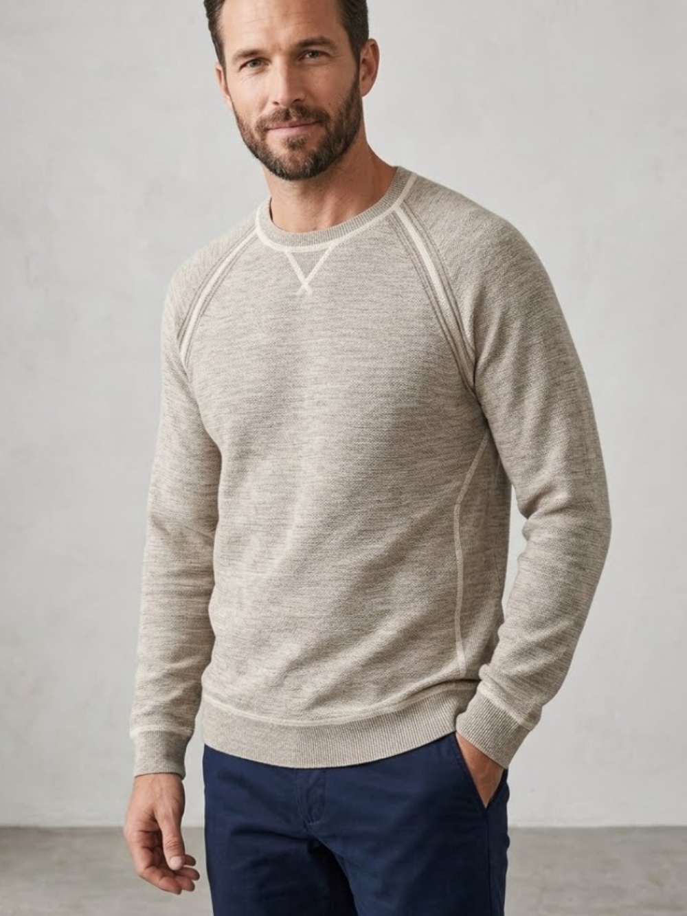 TOMMY BAHAMA BEIGE/OATMEAL SANDY BAY REVERSIBLE CREWNECK PULLOVER KNIT SWEATER